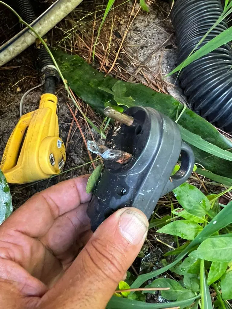 Burnt shore power connection on an RV requiring electrical repair in Palm City FL