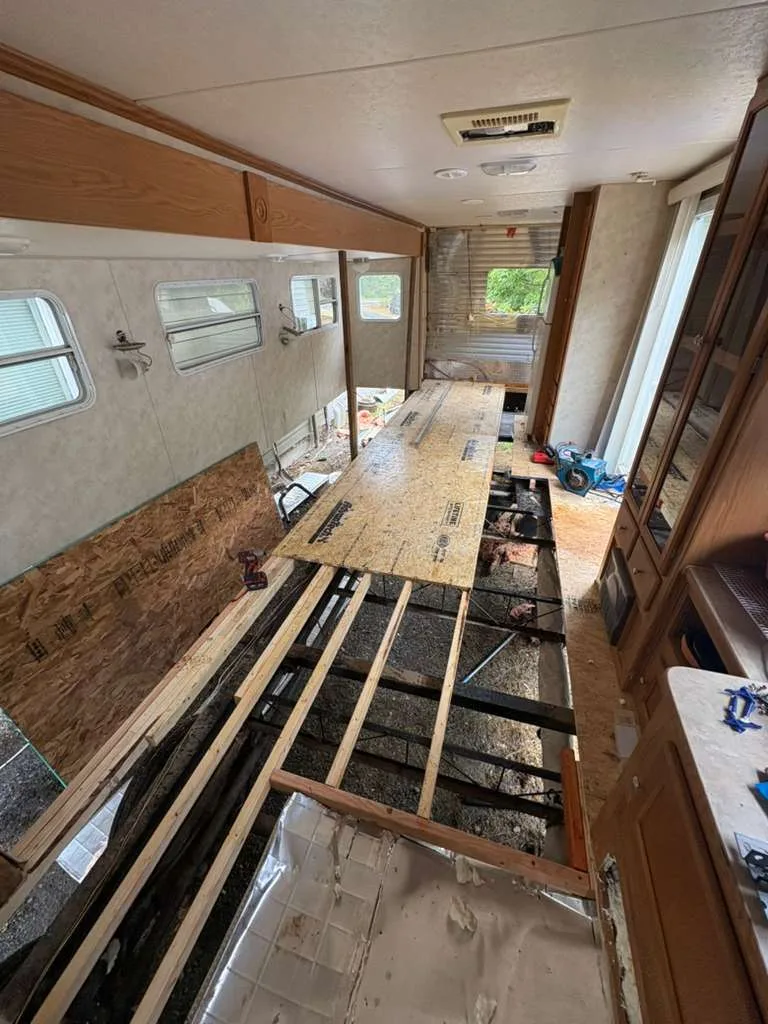 Complete floor replacement on an RV that had extensive water damage